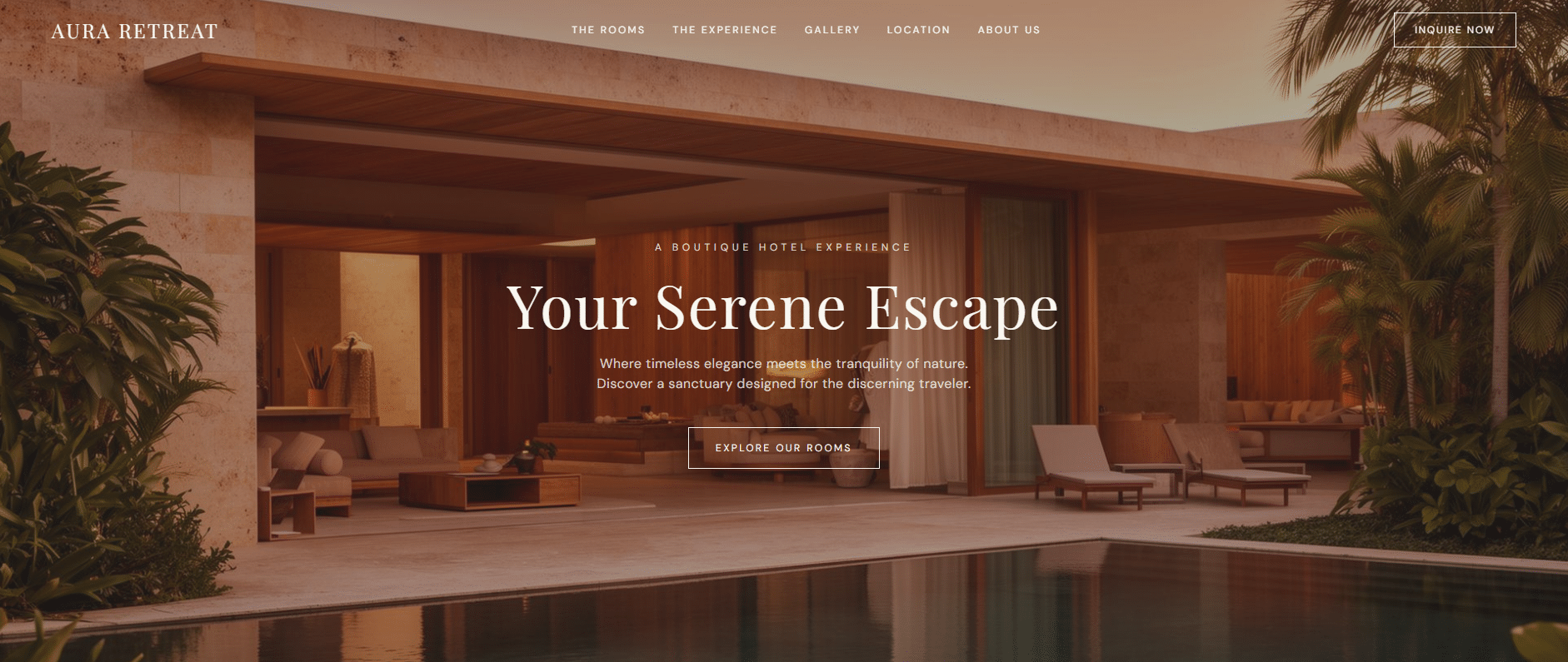 Hotel Relax boutique hotel infinity pool with tropical gardens and luxury villa at sunset